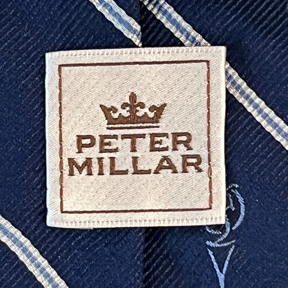 Peter Millar 100% Silk Neck‎ Tie Mens Navy Handfolded 57x3.5 Golf AOP New